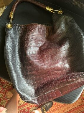 Michael Kors Skorpio Croc-Embossed Leather Hobo Bag in Deep variations of brown